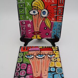 Pair of RARE Signed Original Argentinian Artist Mauro Masi Hand Painted Tiles